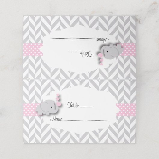 ピンクとグレーの象の赤ちゃんシャワー |両面 プレイスカード (外部開封)