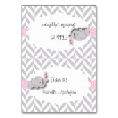 ピンクとグレーの象の赤ちゃんシャワー |座席表 テーブルナンバー (正面)