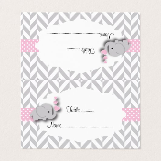 ピンクとグレーの象の赤ちゃんシャワー |座席表 名刺 (外部フラット)