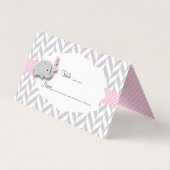 ピンクとグレーの象の赤ちゃんシャワー |座席表 名刺 (裏面)