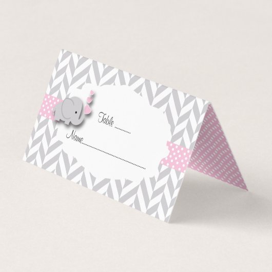 ピンクとグレーの象の赤ちゃんシャワー |座席表 名刺 (裏面)