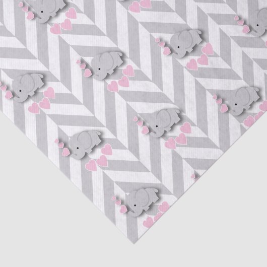 ピンクとグレーの象の赤ちゃんシャワー 薄葉紙 (詳細)