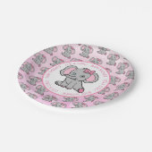 ピンクとグレーの象をテーマにした赤ちゃんシャワー ペーパープレート (アングル)