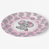 ピンクとグレーの象をテーマにした赤ちゃんシャワー ペーパープレート (アングル)