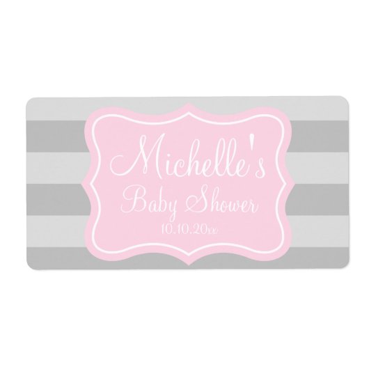 ピンクとグレーの赤ちゃんシャワーのウォーターボトルラベル ラベル (正面)