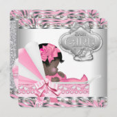 ピンクとグレーの赤ちゃんシャワー 招待状 (正面/裏面)