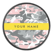 ピンクとグレーの迷彩自分の名前をパーソナライズ アイスホッケーパック (正面)