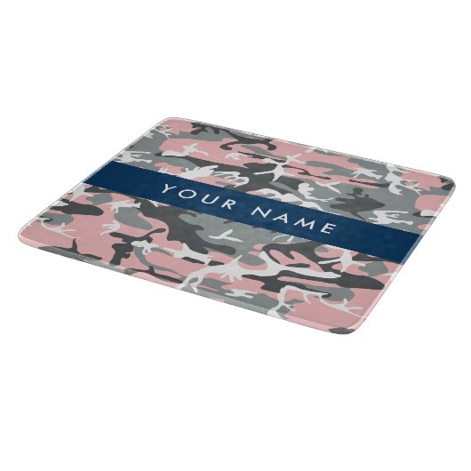 ピンクとグレーの迷彩自分の名前をパーソナライズ カッティングボード (角)