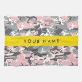 ピンクとグレーの迷彩自分の名前をパーソナライズ キッチンタオル (横)