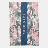 ピンクとグレーの迷彩自分の名前をパーソナライズ キッチンタオル (縦)