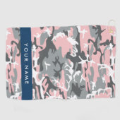 ピンクとグレーの迷彩自分の名前をパーソナライズ ゴルフタオル (横)