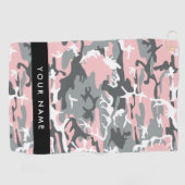 ピンクとグレーの迷彩自分の名前をパーソナライズ ゴルフタオル (横)