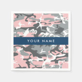 ピンクとグレーの迷彩自分の名前をパーソナライズ スタンダードカクテルナプキン (正面)