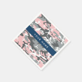 ピンクとグレーの迷彩自分の名前をパーソナライズ スタンダードカクテルナプキン (角)