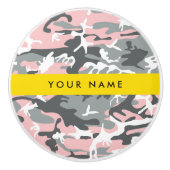 ピンクとグレーの迷彩自分の名前をパーソナライズ セラミックノブ (正面)