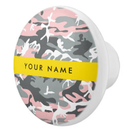 ピンクとグレーの迷彩自分の名前をパーソナライズ セラミックノブ