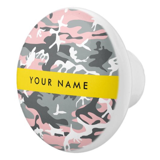 ピンクとグレーの迷彩自分の名前をパーソナライズ セラミックノブ (右)