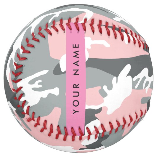 ピンクとグレーの迷彩自分の名前をパーソナライズ ソフトボール (正面左)