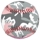 ピンクとグレーの迷彩自分の名前をパーソナライズ ソフトボール (裏面)