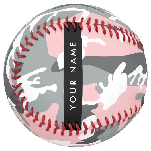 ピンクとグレーの迷彩自分の名前をパーソナライズ ソフトボール (正面左)