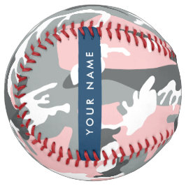 ピンクとグレーの迷彩自分の名前をパーソナライズ ソフトボール