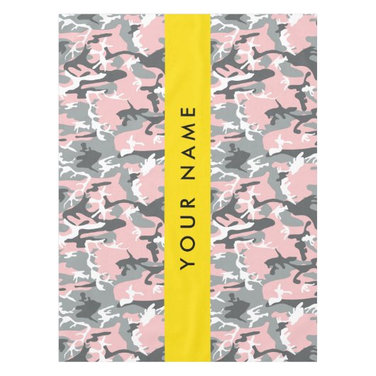 ピンクとグレーの迷彩自分の名前をパーソナライズ テーブルクロス (正面)
