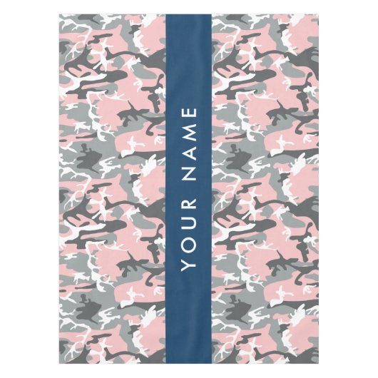 ピンクとグレーの迷彩自分の名前をパーソナライズ テーブルクロス (正面)