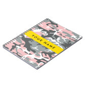 ピンクとグレーの迷彩自分の名前をパーソナライズ ノートブック (左側)