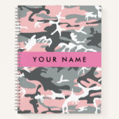 ピンクとグレーの迷彩自分の名前をパーソナライズ ノートブック (正面)