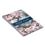 ピンクとグレーの迷彩自分の名前をパーソナライズ ノートブック (右側)