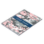 ピンクとグレーの迷彩自分の名前をパーソナライズ ノートブック (左側)