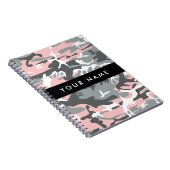 ピンクとグレーの迷彩自分の名前をパーソナライズ ノートブック (右側)