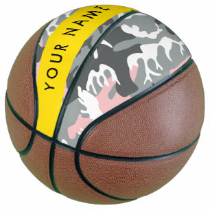 ピンクとグレーの迷彩自分の名前をパーソナライズ バスケットボール
