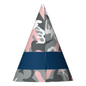 ピンクとグレーの迷彩自分の名前をパーソナライズ パーティーハット (裏面)