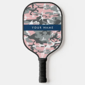 ピンクとグレーの迷彩自分の名前をパーソナライズ ピックルボールラケット (正面)