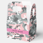 ピンクとグレーの迷彩自分の名前をパーソナライズ フェイバーボックス (オープン)