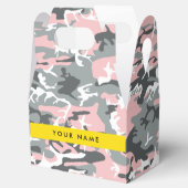 ピンクとグレーの迷彩自分の名前をパーソナライズ フェイバーボックス (オープン)