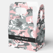 ピンクとグレーの迷彩自分の名前をパーソナライズ フェイバーボックス (オープン)
