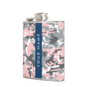 ピンクとグレーの迷彩自分の名前をパーソナライズ フラスク (左)