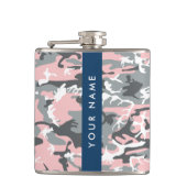ピンクとグレーの迷彩自分の名前をパーソナライズ フラスク (正面)