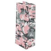 ピンクとグレーの迷彩自分の名前をパーソナライズ ワインギフトバッグ (裏面アングル)