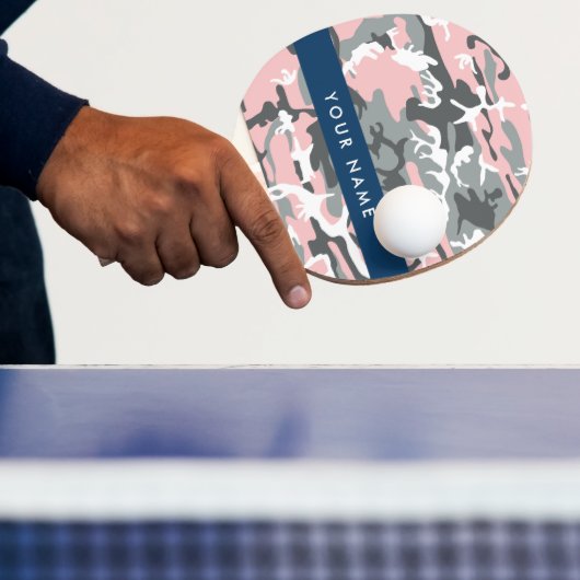 ピンクとグレーの迷彩自分の名前をパーソナライズ 卓球ラケット (インサイチュ)