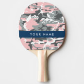 ピンクとグレーの迷彩自分の名前をパーソナライズ 卓球ラケット (正面)