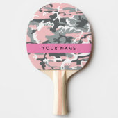 ピンクとグレーの迷彩自分の名前をパーソナライズ 卓球ラケット (正面)