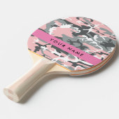 ピンクとグレーの迷彩自分の名前をパーソナライズ 卓球ラケット (正面アングル)