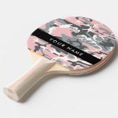 ピンクとグレーの迷彩自分の名前をパーソナライズ 卓球ラケット (正面アングル)