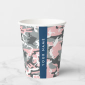 ピンクとグレーの迷彩自分の名前をパーソナライズ 紙コップ (正面)