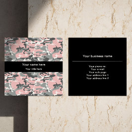 ピンクとグレーの迷彩、軍隊、陸軍 スクエア名刺