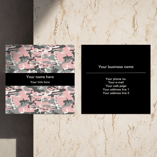 ピンクとグレーの迷彩、軍隊、陸軍 スクエア名刺