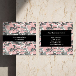 ピンクとグレーの迷彩、軍隊、陸軍 スクエア名刺